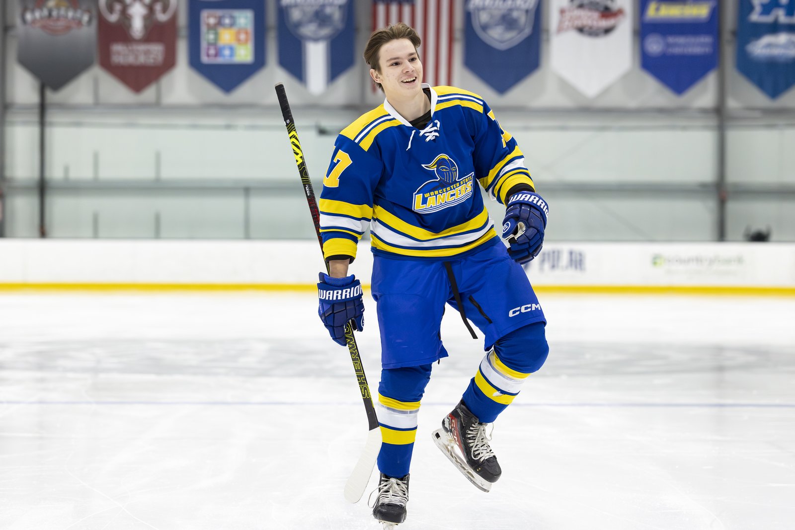 Nathan McDougall celebrating on the ice